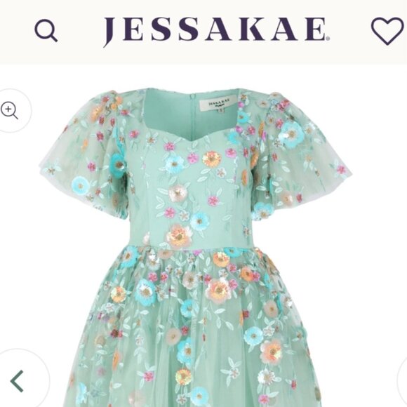 JessaKae Green A-line Midi Dress with V-neck and Short Sleeves for Wedding Guest - Picture 7 of 7